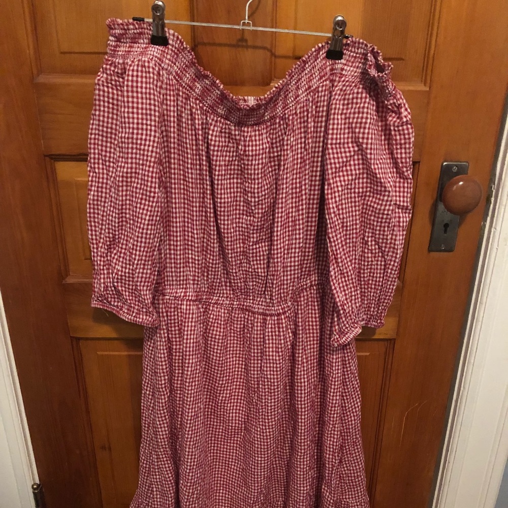 Old Navy Off-The-Shoulder Checked Midi Dress